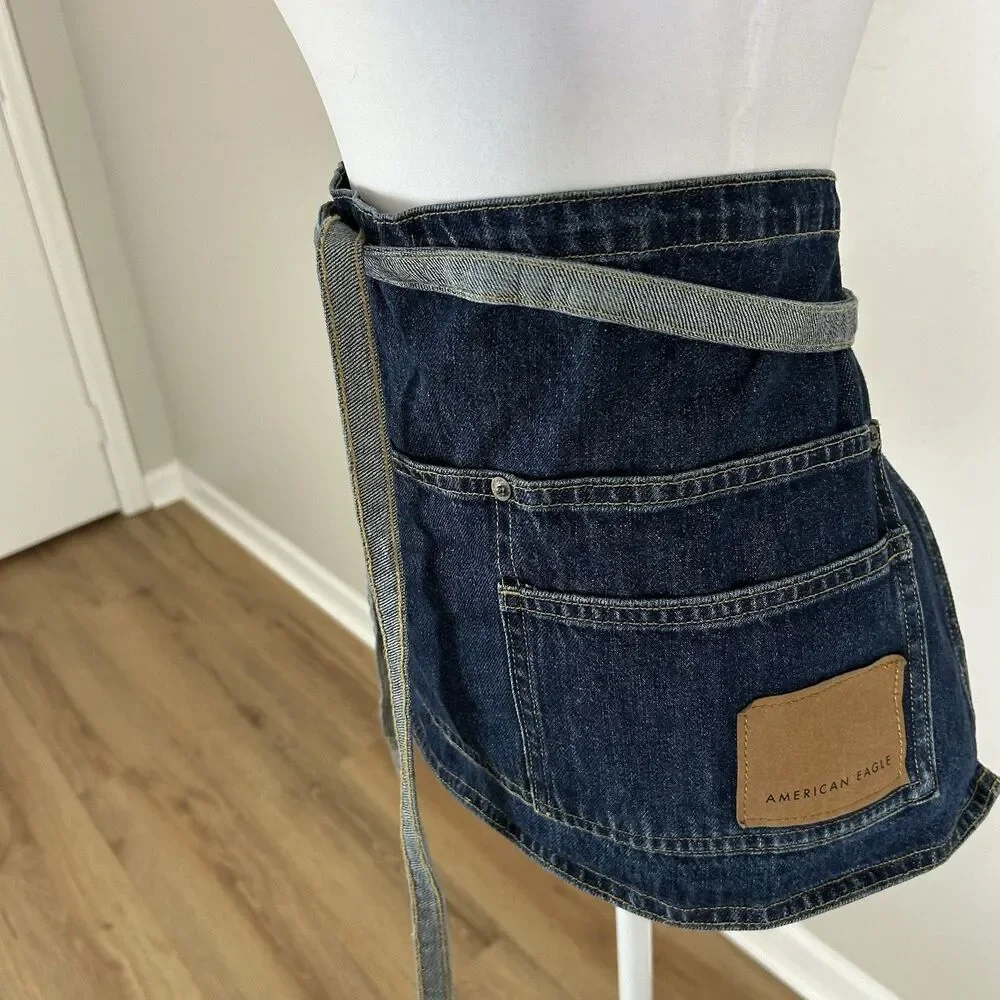 American Eagle Dark Blue Jean Denim Multi Pocket Utility Crafts Apron NWOT